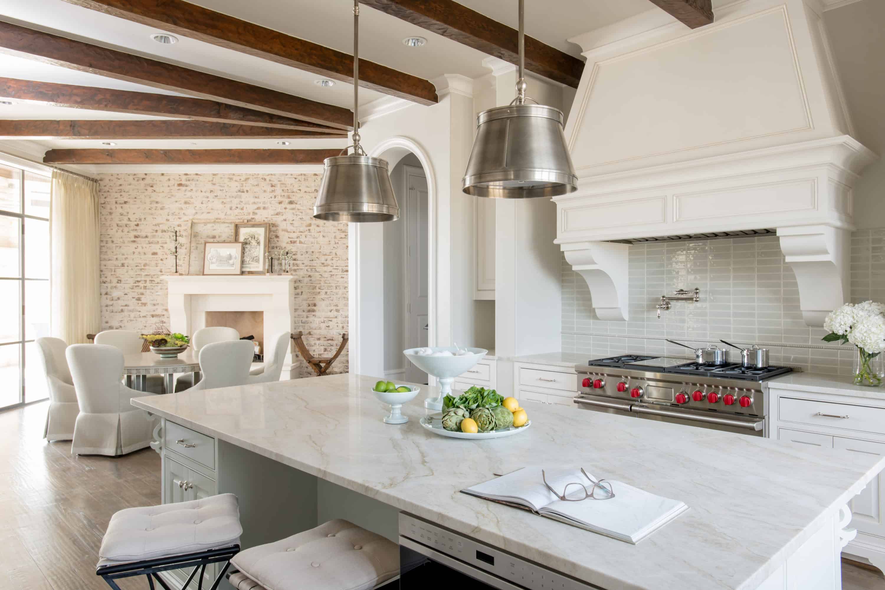 Natural wood and stone provide contrast in this kitchen