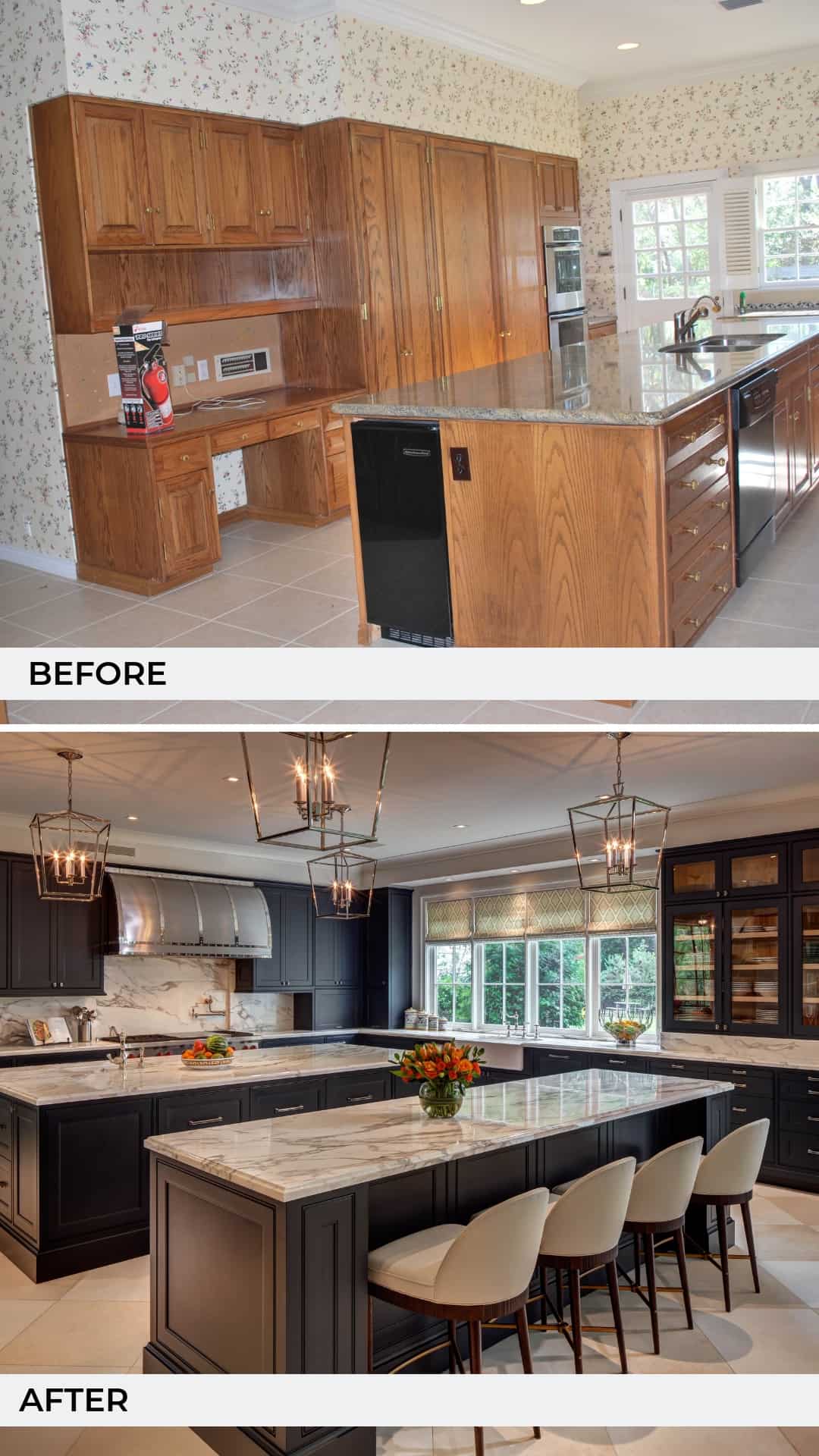 Kitchen before and after - new double islands
