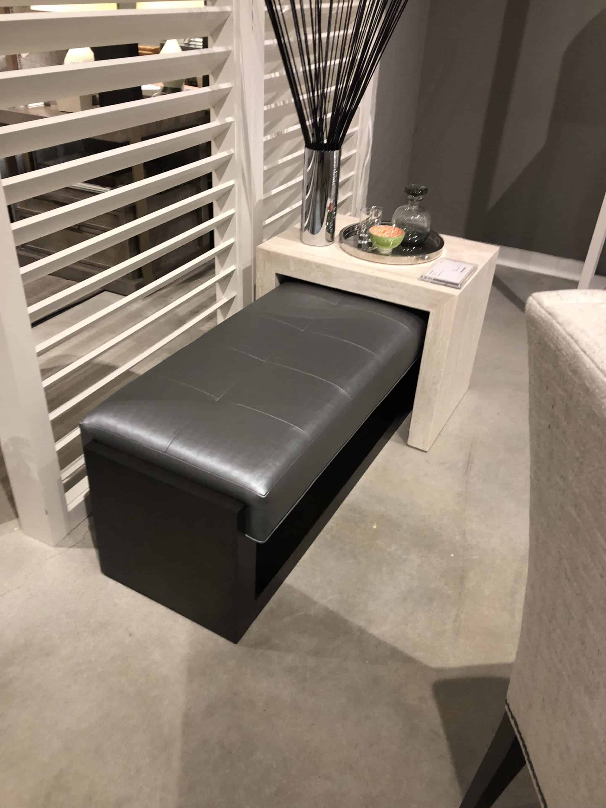 Leather bench plus table at High Point Market 2019