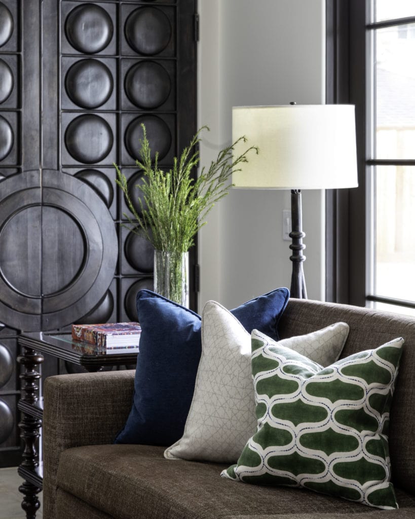 A living room at Braeswood Place featuring an Irish-inspired color palette, by Laura U