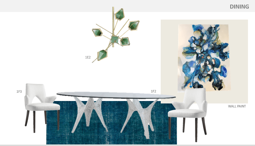 concept board of dining room design by Laura U Interior Design for River Oaks project