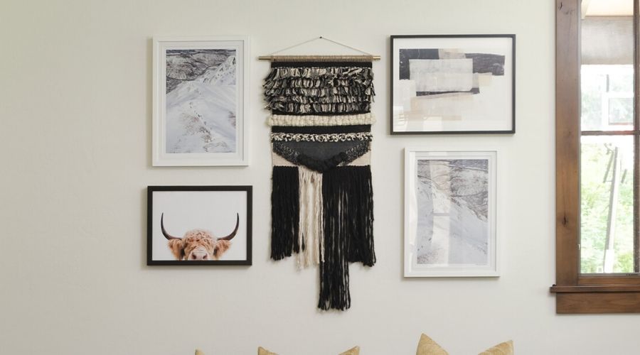 Abstract pieces, Colorado-themed prints and a wall hanging form a gallery wall at Mountainview.