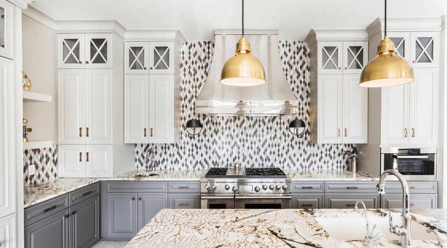 A neutral tile pattern makes a beautiful backspash in the kitchen of MacGregor.