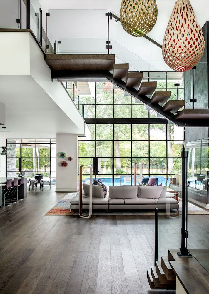 A view of the new construction mid-century hom designed by Laura U in Memorial