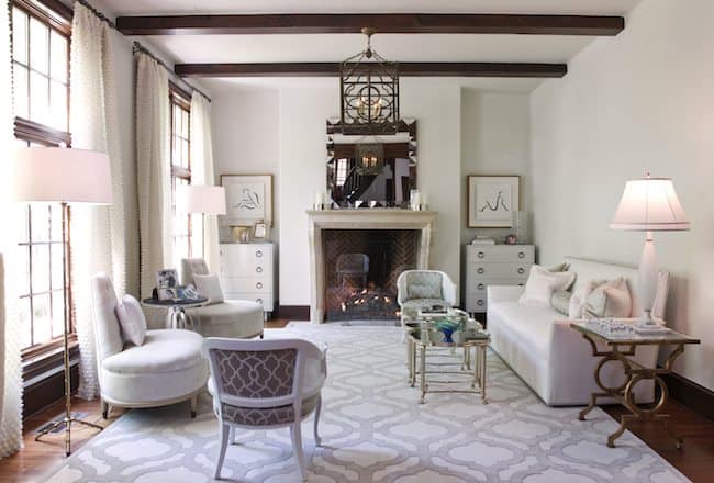 Check out these white chests in this rustic glam living room.