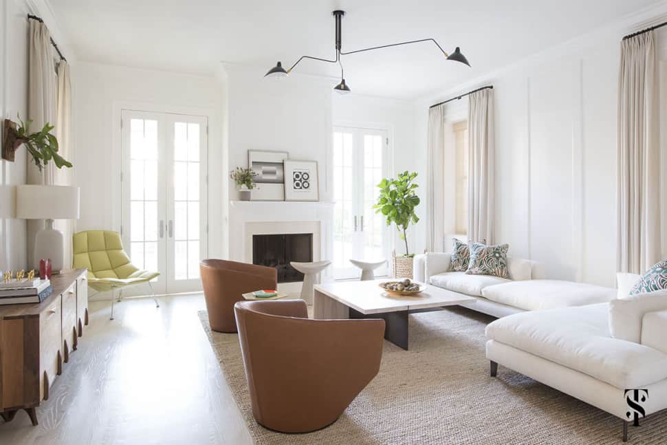 Clean, minimalist living room interior design by Summer Thorton