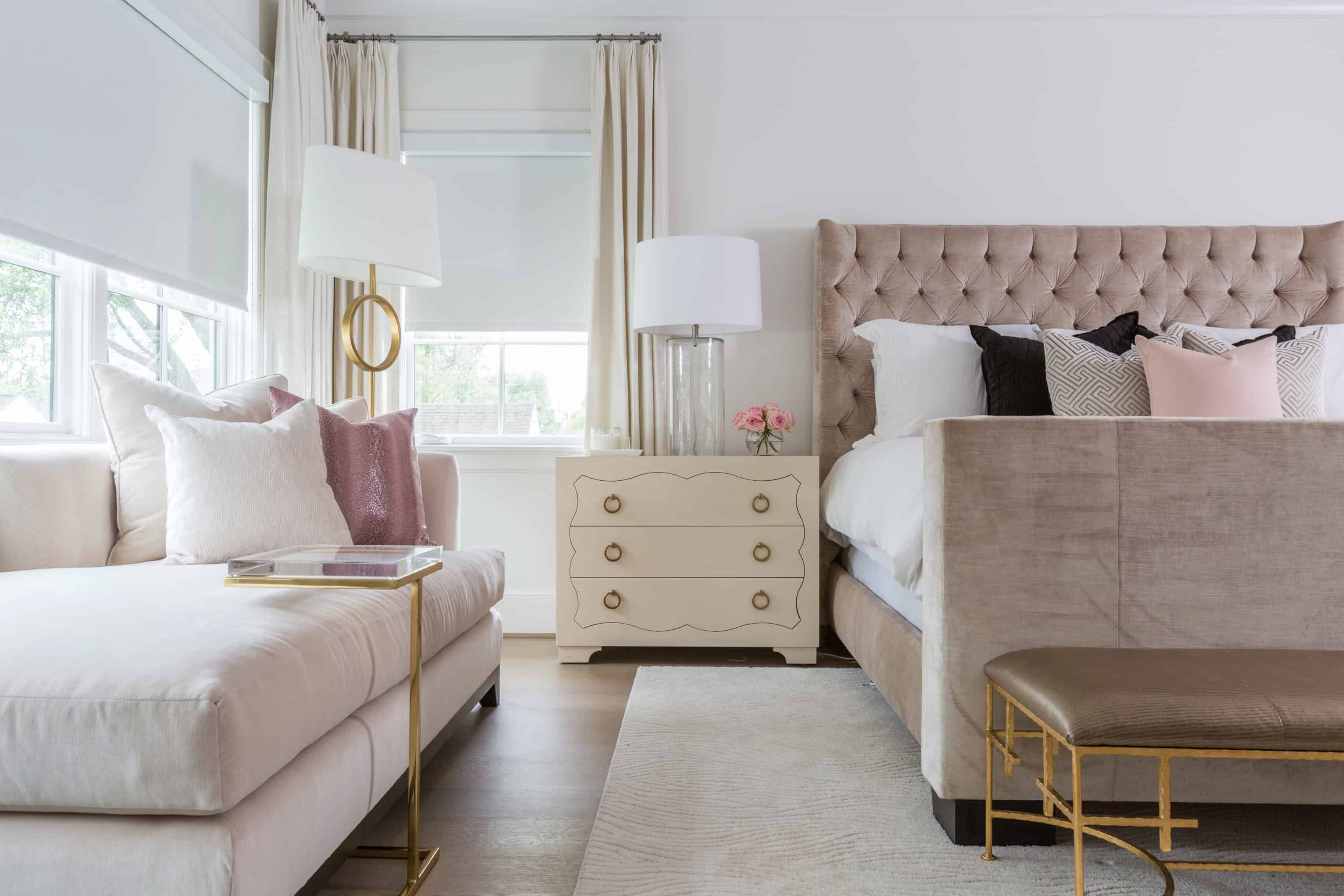 Martini Luxe accent table from Century Furniture is the perfect fit for this feminine bedroom