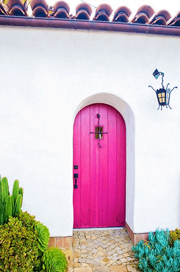 Selecting your front door, Hot Pink with white stucco front door 