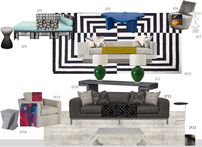 concept board by Laura U Interior Design for a high rise project in the River Oaks