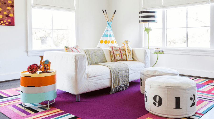 Various colors and shapes merge in the playroom, making it the perfect space kiddos.