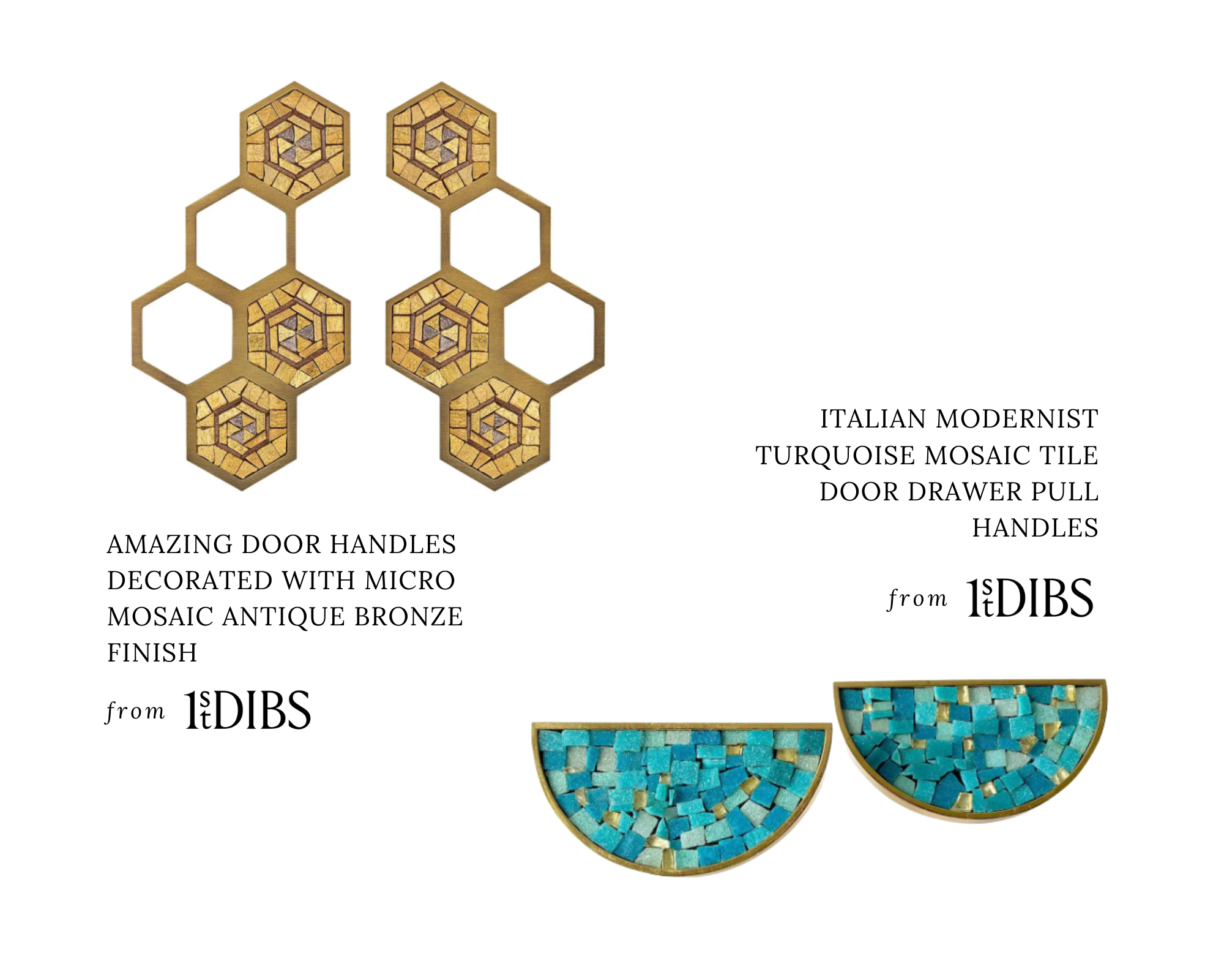 Consider textural pieces like these Italian Modernist Turquoise Mosaic Tile Drawer Pulls.