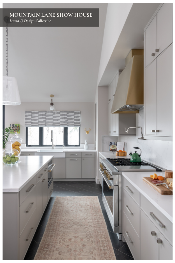 Mountain Lane Show House Kitchen roman shades