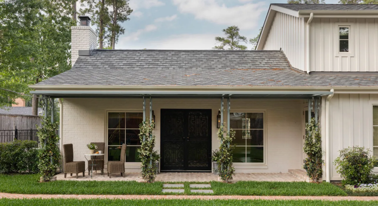 A beautiful home exterior with lots of greenery