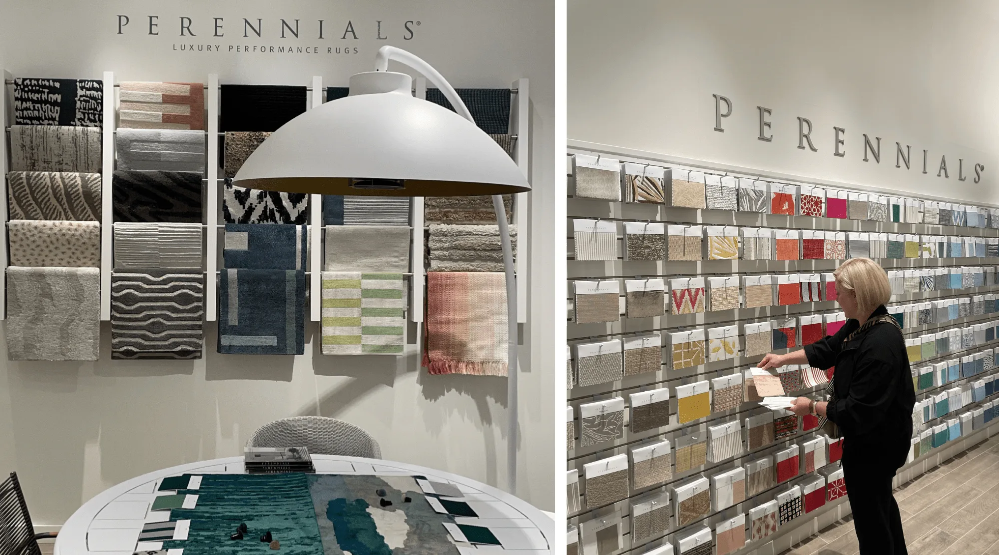 Laura selecting fabrics at Perennials.