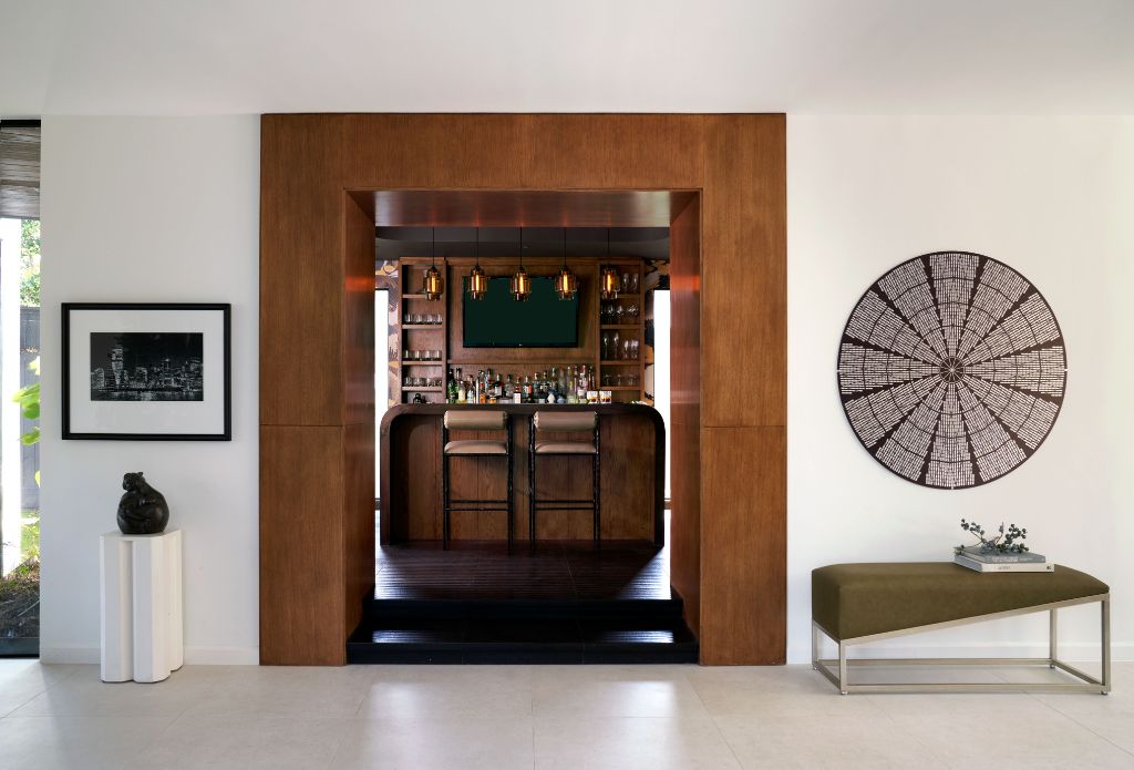 The entry foyer at River Oaks Modern, designed by Laura U Design Collective