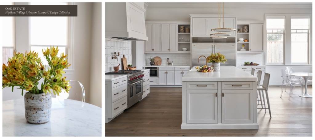Our design team changed very little in the Oak Estate kitchen. We added a row of 16" Dot Pendants by Peter Bristol Pendant for Circle Lighting and a set of leather-wrapped Bottega Stools from Design Within Reach.