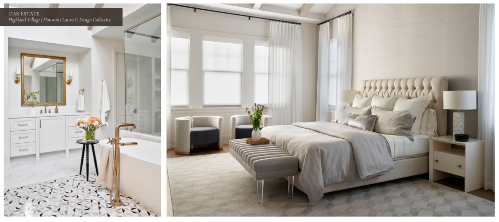 The owners' suite is serene and monochromatic. It focuses on creating subtle contrasts and highlighting different materials, finishes and textures.