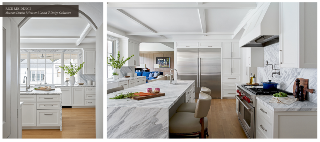 We replaced the granite countertops and ceramic backsplash with marble slabs