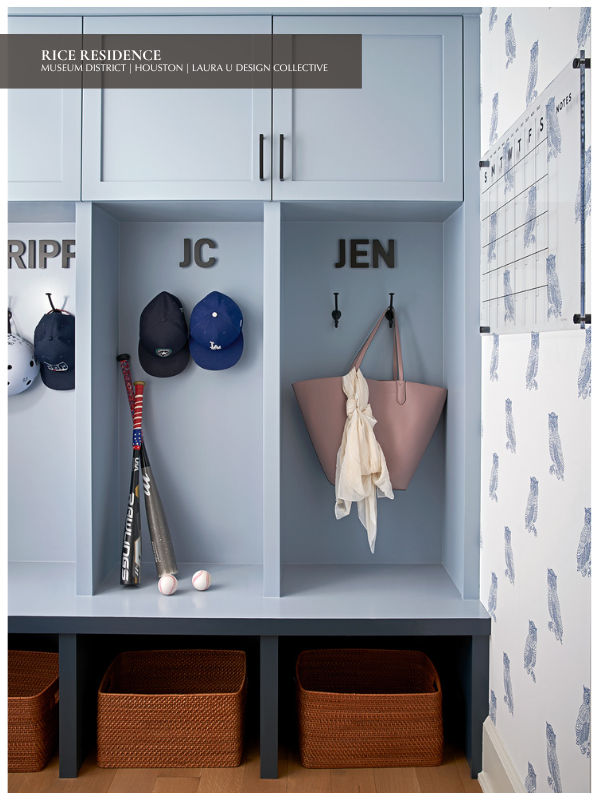Locker-room themed mudroom designed by Laura U Design Collective