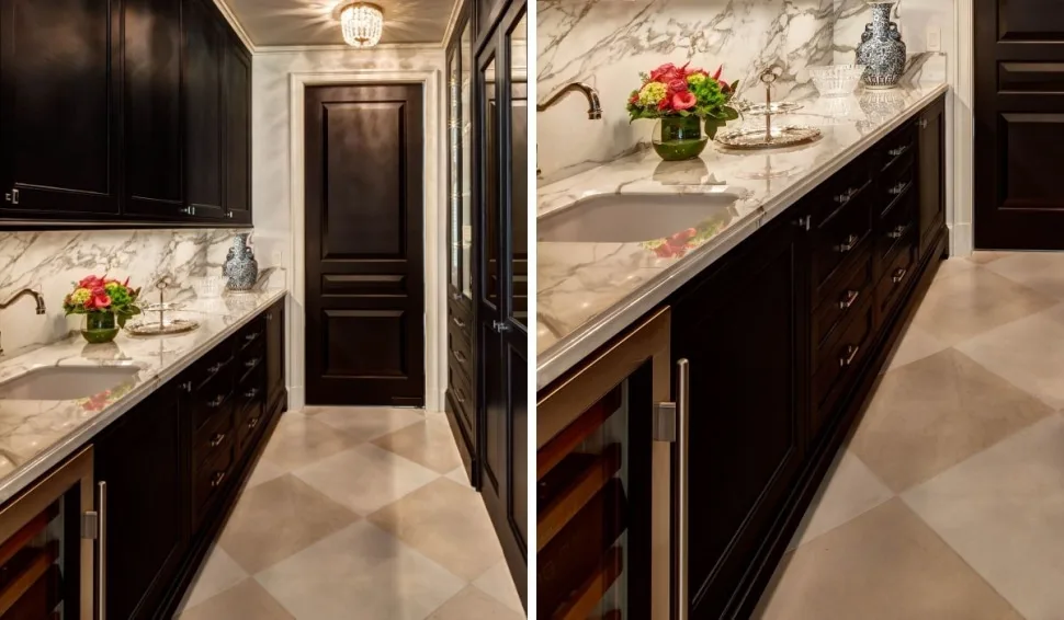 A hidden butler's pantry that separates the prep space between the main kitchen.