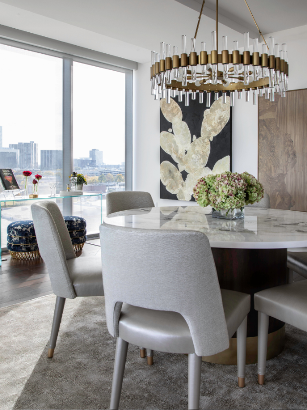 dining room in high-rise Houston apartment building