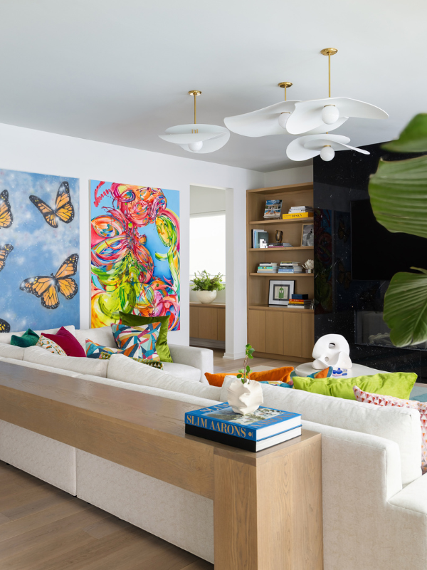 the colorful, art-filled living room at University Place Contemporary