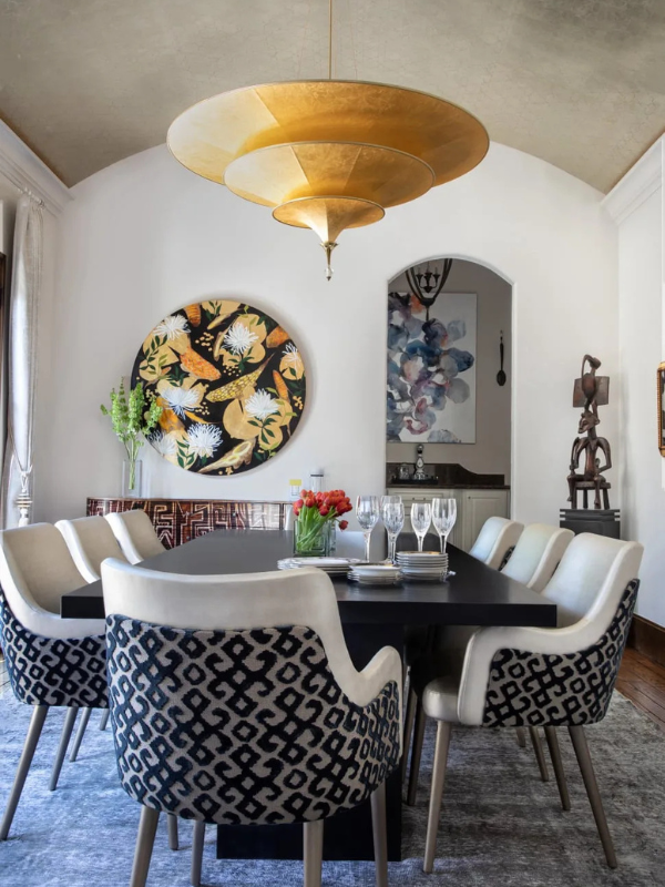 dining room with ceiling wallpaper