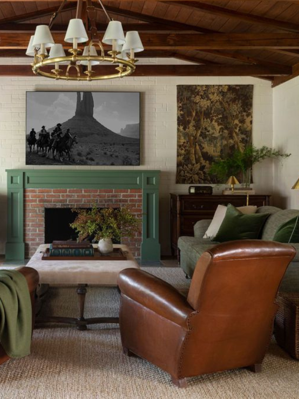 Hedwig Village hunting lodge filled with leather furniture