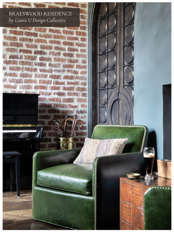 the bar area with green leather chairs at Braeswood Residence