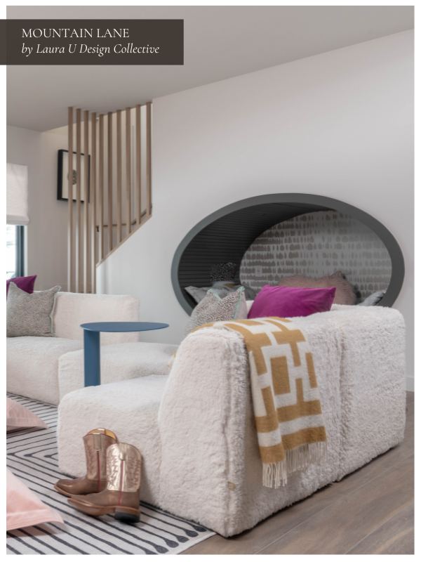a playroom with boucle furnishings