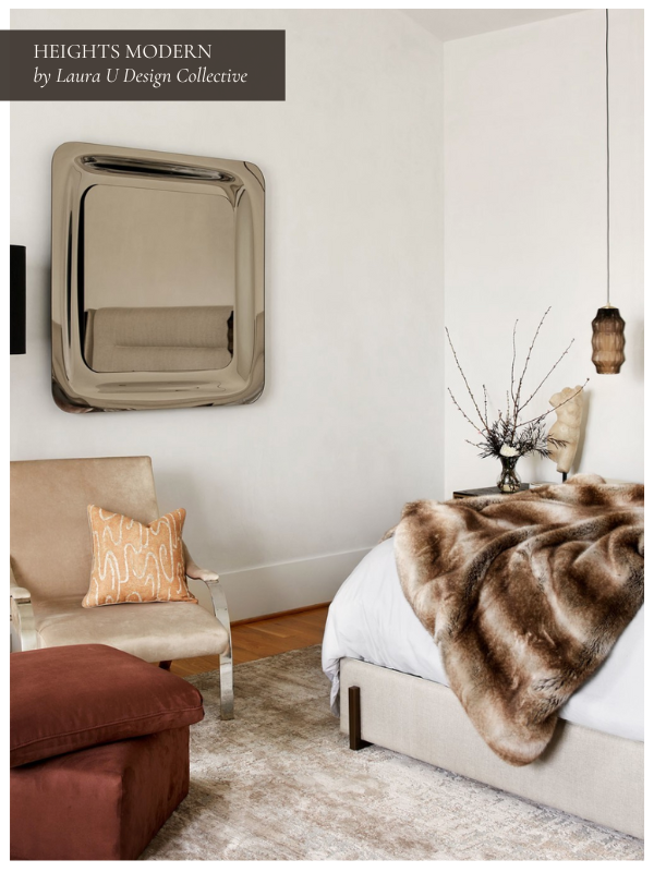 a tonal bedroom with fur throw